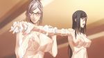  10s 2girls animated animated_gif bathing black_hair breasts glasses kurihara_mari_(prison_school) large_breasts long_hair multiple_girls nipples nude prison_school shiraki_meiko silver_hair 