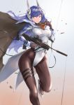  absurdres ass_visible_through_thighs assault_rifle black_legwear blue_hair breasts bullpup closed_mouth full_body girls_frontline gloves gun headgear high_heels highleg highleg_leotard highres imi_tavor_tar-21 impossible_clothes impossible_leotard iruril leotard long_hair pantyhose rifle tar-21_(girls_frontline) thigh_gap weapon yellow_eyes 