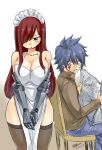  1boy 1girl breasts brown_hair cleavage erza_scarlet fairy_tail large_breasts long_hair mashima_hiro red_hair tagme 