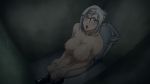  1girl animated animated_gif areolae blush breasts glasses grey_hair large_breasts nipples nude prison_school shiraki_meiko solo toilet 