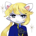  2018 alpha_channel anthro biped blonde_hair cat clothed clothing eyebrows eyelashes feline female flower hair kemobayashi looking_at_viewer mammal plant ponytail rose shirt solo 