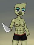  abs avian breasts clothed clothing disney ducktales ducktales_(2017) female gabby_mcstabberson melee_weapon muscular nipples non-mammal_breasts nsfy_(artist) sword tight_clothing topless weapon 