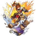  armor armored_boots artist_request barrel boots bowl brown_hair cat chair dragalia_lost explosion full_body holding karl_(dragalia_lost) lamp looking_at_viewer milk multicolored_hair non-web_source official_art open_mouth short_hair smile streaked_hair sword transparent_background weapon 