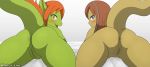  2018 anthro anus blush cleo_(twin_dragons) dragon duo female hair_streak kaya_(twin_dragons) looking_at_viewer looking_back presenting pussy raised_tail scalie simple_background take_your_pick twin_dragons_(webcomic) winick-lim young 