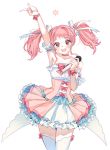  :d arm_up armpits bang_dream! bangs bow bowtie choker detached_arm dress frilled_dress frills hair_ribbon holding holding_microphone index_finger_raised looking_at_viewer maruyama_aya microphone open_mouth pamipamu pastel_colors pink_bow pink_choker pink_dress pink_eyes pink_hair pink_neckwear ribbon sidelocks simple_background smile solo thighhighs twintails white_background white_legwear white_ribbon wrist_bow 