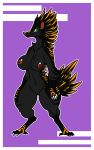  2016 4_fingers 4_toes abstract_background afrosoricid anisodactyl anthro areola big_breasts biped black_fur black_tail border breasts claws countershade_arms countershade_face countershade_legs countershade_torso countershading demonnyuu digital_drawing_(artwork) digital_media_(artwork) digitigrade eyelashes female fluffy fluffy_tail front_view fur fur_tuft gloves_(marking) green_eyes grey_countershading grey_fur grey_pussy hands_on_hips huge_breasts looking_aside looking_at_viewer looking_away lowland_streaked_tenrec mammal markings multicolored_fur navel neck_tuft nipples nude orange_fur orange_stripes orange_tail outline purple_background pussy red_areola red_nipples red_nose simple_background small_waist smile snout socks_(marking) solo spines standing streaked_tenrec striped_fur stripes tenrec thick_thighs toe_claws toes tuft two_tone_tail voluptuous white_border white_claws wide_hips 