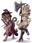  2018 amazon amazon_(dragon&#039;s_crown) armband armor axe basitin battle_axe bikini blonde_hair breasts brown_eyes brown_fur brown_hair butt canine chainmail_bikini circlet cleavage clothed clothing dragon&#039;s_crown feathers feet foot_wraps full_body fur green_eyes grey_eyes hair hat heresy_(artist) heterochromia keidran king_adelaide lace looking_at_viewer magic_user mammal melee_weapon natani simple_background skimpy skirt sorceress_(dragon&#039;s_crown) staff swimsuit tail_wraps tan_fur tattoo twokinds unconvincing_armor weapon white_background witch witch_hat wolf wraps 