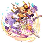 alternate_costume bare_shoulders bat_wings candy cape dragalia_lost elisanne food food_themed_hair_ornament hair_ornament halloween_costume holding holding_weapon leotard non-web_source official_art pumpkin pumpkin_hair_ornament slime transparent_background weapon wings 