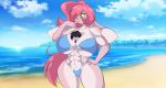  abs anthro beach big_breasts big_ears bikini breasts cleavage clothed clothing digital_media_(artwork) duo female floppy_ears fur green_eyes hair huge_breasts lagomorph long_ears long_hair mammal mastergodai micro multicolored_fur muscular muscular_female pink_fur pink_hair rabbit rascals reiko_usagi seaside shaze size_difference smile swimsuit thick_thighs two_tone_fur under_boob voluptuous wide_hips 