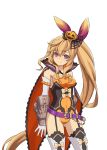  1girl animal_ears black_thighhighs blonde_hair blush bow breasts bunny_ears candy cygames dragalia_lost elbow_gloves elisanne fake_bunny_ears food garter_straps gloves halloween jack-o&#039;-lantern leotard lollipop long_hair looking_at_viewer medium_breasts nintendo orange_leotard ponytail pumpkin purple_eyes solo standing thighhighs thighs very_long_hair white_elbow_gloves white_gloves 