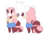  2018 anthro bit-small breasts brown_fur butt cleavage clothed clothing digital_media_(artwork) english_text female fluffy fluffy_tail fur hair hand_on_hip hi_res long_hair mammal model_sheet multicolored_fur neck_tuft open_mouth pink_fur pink_hair pixel_(bit-small) red_panda short_stack simple_background skirt small_breasts smile solo standing sweater text thick_thighs tuft wide_hips 