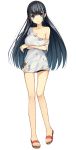 :| black_eyes black_hair breast_lift breasts cleavage closed_mouth crossed_arms detached_sleeves dirty_clothes full_body hikaru_suwara large_breasts long_hair looking_at_viewer official_art patriarch_xtasy sandals shirt solo transparent_background white_shirt 