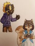  2017 5_fingers afrosoricid anne_lowland anthro biped blonde_hair blood blood_drip blue_clothing blue_eyes blue_topwear brown_bottomwear brown_clothing brown_eyes brown_fur brown_hair brown_nose brown_pawpads brown_stripes brown_tail circlet clothed clothing cub dress duo eyebrows fangs female flat_chested fluffy fluffy_tail front_view fully_clothed fur gesture gold_(metal) gold_jewelry hair hairband half-length_portrait hand_in_pocket handpaw hatching_(technique) hi_res hoodie humanoid_hands inner_ear_fluff jewelry littlewoodlouse long_tail looking_at_viewer lowland_streaked_tenrec male mammal multicolored_fur nosebleed open_mouth open_smile pants pawpads paws pockets portrait princess princess_sturm purple_clothing purple_topwear rodent royalty shadow short_hair simple_background smile snout spines squirrel standing streaked_tenrec striped_fur striped_tail stripes tan_fur tan_tail teenager tenrec tenrec_hero thumbs_up traditional_media_(artwork) two_tone_fur two_tone_tail watercolor_(artwork) webcomic white_background white_clothing white_topwear wounded yellow_eyebrows yellow_fur young 