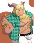  abs angel azazel bdsm caprine chain clothed clothing goat horn isuckusuck male mammal muscular muscular_male nipples one_eye_closed open_shirt pants pecs tokyo_afterschool_summoners wink 