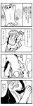  4koma :3 bkub blush cat comic commentary_request flower_(symbol) greyscale halftone hat highres holding holding_cat kon'ya_wa_neko-chan long_hair monochrome motion_lines open_mouth shirt simple_background smile sparkle_background speech_bubble talking translation_request 
