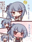  1girl :d @_@ admiral_(kantai_collection) black_dress black_ribbon blush blush_stickers bow brown_eyes chibi closed_eyes collarbone comic commentary crossed_arms dress gloves grey_hair hair_ribbon heart kantai_collection kasumi_(kantai_collection) komakoma_(magicaltale) long_hair long_sleeves mvp nose_blush open_mouth out_of_frame parted_lips petting pinafore_dress red_bow remodel_(kantai_collection) ribbon shirt side_ponytail smile sparkle translated tsundere v-shaped_eyebrows white_gloves white_shirt 