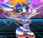  2018 abs amber_eyes breasts chrome fangs female humanoid imp iqua_kicks muscular not_furry short_stack solo standing vaporwave vrabo 