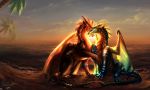  2018 amber_eyes beach claws day detailed_background dragon duo feral ghuran horn membranous_wings outside sand scalie seaside seawing_(wof) shore sky smile spines standing western_dragon wings 