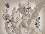  &lt;3 2018 african_wild_dog anthro canine clothed clothing couple_(disambiguation) digimon digimon_(species) digital_media_(artwork) duo looking_at_viewer male mammal open_mouth renabu renamon selfie simple_background smile tuft 