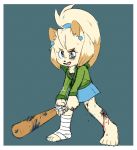  2016 5_toes afrosoricid anthro bandage barefoot baseball_bat biped black_clothing black_topwear blood blood_on_leg blue_bottomwear blue_clothing blue_eyes border breasts brown_fur brown_hair bruised claws cleavage clothed clothing colored_sketch cub digital_drawing_(artwork) digital_media_(artwork) ear_piercing eyebrows eyelashes feet female fighting_stance front_view full-length_portrait fully_clothed fur fur_tuft green_clothing green_topwear grey_background hair hair_tie hatching_(technique) head_tuft holding_object humanoid_feet humanoid_hands improvised_weapon intense lesser_hedgehog_tenrec littlewoodlouse mammal multicolored_fur multicolored_hair open_mouth open_smile outside_border piercing plantigrade ponytail portrait scratches serious shiner simple_background small_breasts smile smirk smug solo spines standing tan_eyebrows tan_fur tan_hair teenager tenrec tenrec_hero toe_claws toes torn_clothing tuft two_tone_fur two_tone_hair undershirt vee_lowland webcomic white_border wounded young 