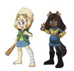 2017 5_fingers afrosoricid alpha_channel anthro armor backpack bandage barefoot baseball_bat beads biped blue_bottomwear blue_clothing blue_eyes blue_topwear boots breasts brown_eyebrows brown_fur brown_hair brown_nose brown_tail cat clothed clothing cub denim_shorts digital_drawing_(artwork) digital_media_(artwork) duo ear_piercing eyebrows eyelashes facial_markings fangs feet feline female fire fire_magic fist flat_chested footwear front_view full-length_portrait fully_clothed fur fur_tuft gauntlets gloves gorget green_clothing green_topwear hair hair_tie hand_on_hip handpaw head_tuft holding_object hoodie humanoid_feet humanoid_hands improvised_weapon inner_ear_fluff legwear lesser_hedgehog_tenrec lighting littlewoodlouse long_hair looking_up magic_user mammal markings multicolored_fur multicolored_hair open_mouth open_smile paws piercing pink_tongue plantigrade ponytail portrait pyrokinesis shadow shorts simple_background skirt small_breasts smile spines standing star star_marking sweater tan_eyebrows tan_fur tan_hair tan_markings tan_nose tan_pawpads teenager tenrec tenrec_hero tights tongue transparent_background tuft two_tone_fur two_tone_hair vee_lowland webcomic will_west young 