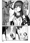  breasts buttons collarbone comic covering_face dirty_face eyebrows_visible_through_hair faker_ktd gloves greyscale hairband highres isokaze_(kantai_collection) kantai_collection leaning_forward long_hair long_sleeves midriff monochrome navel neckerchief parted_lips pleated_skirt remodel_(kantai_collection) sailor_collar school_uniform serafuku short_hair short_sleeves skirt speech_bubble steam tanikaze_(kantai_collection) torn_clothes translated wiping_face 