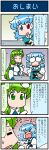  &gt;_&lt; ? artist_self-insert blue_eyes blue_hair clenched_hands closed_eyes comic commentary computer crying detached_sleeves frog_hair_ornament green_eyes green_hair hair_ornament hair_tubes heterochromia highres juliet_sleeves kochiya_sanae laptop long_sleeves mizuki_hitoshi nontraditional_miko open_mouth puffy_sleeves red_eyes short_hair smile snake_hair_ornament spoken_question_mark streaming_tears sweatdrop tatara_kogasa tears touhou translated vest wide_sleeves 