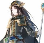  black_hair book cape crown facial_mark fire_emblem fire_emblem:_souen_no_kiseki fire_emblem_heroes jnsghsi long_hair male_focus red_eyes simple_background solo soren white_background 