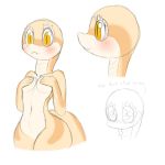  anthro bit-small blush breasts cookie_(bit-small) covering covering_breasts covering_nipples covering_self digital_media_(artwork) female hi_res looking_at_viewer model_sheet navel nude orange_eyes reptile scalie shy simple_background small_breasts smile snake solo standing teeth text thick_thighs tongue tongue_out wide_hips 