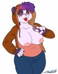  bear big_breasts breasts clothing expose female hair hoodie mammal nipples panda pandyshera proud purple_hair tongue tongue_out zooshi 