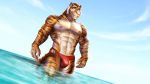  abs anthro blue_eyes bulge clothing dream_and_nightmare feline male mammal muscular muscular_male night_(dream_and_nightmare) nipples scar sea solo speedo sunny swimsuit tiger water wet 