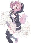  animal_backpack animal_bag backpack bag bangs black_jacket blush cat_bag closed_mouth collared_shirt danganronpa devy dress_shirt eyebrows_behind_hair feet_out_of_frame flower grey_legwear hair_ornament highres hood hood_up hooded_jacket horned_hood horns jacket long_hair nanami_chiaki open_clothes open_jacket pink_footwear pink_hair pleated_skirt red_eyes shirt shoes simple_background skirt solo super_danganronpa_2 thighhighs white_background white_flower white_shirt white_skirt 