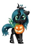  2018 alpha_channel animated blush changeling crown fangs female feral food friendship_is_magic fruit green_eyes hair halloween holidays horn insect_wings jack-o&#039;-lantern long_hair looking_at_viewer my_little_pony pridark pumpkin queen_chrysalis_(mlp) simple_background smile solo standing szafir87 transparent_background wings 