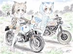  artist_name bangs bird_tail blue_sky bmw brown_coat brown_eyes brown_hair building check_commentary cloud cloudy_sky coat commentary commentary_request dated day dirt_road ducati eurasian_eagle_owl_(kemono_friends) fur_collar grass grey_coat ground_vehicle head_wings highres japari_symbol kemono_friends kubota_shinji light_frown long_sleeves looking_at_viewer mary_janes motor_vehicle motorcycle multiple_girls northern_white-faced_owl_(kemono_friends) open_mouth outdoors pantyhose pink_footwear red_eyes riding shoes short_hair signature sitting sky star_(sky) staring starry_sky tree vehicle_request watermark white_coat white_hair white_legwear 