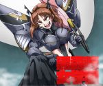  adapted_costume anglerfish armor armored_dress bangs black_bodysuit black_legwear bodysuit boobplate boots breastplate brown_eyes brown_hair commentary_request cosplay covered_navel detached_leggings evil_smile eyebrows_visible_through_hair gauntlets girls_und_panzer gloves grey_gloves hand_on_own_leg headgear highleg holding holding_sword holding_weapon junketsu junketsu_(cosplay) kill_la_kill kuromorimine_school_uniform leaning_forward long_sleeves looking_at_viewer nishizumi_miho open_mouth parody partial_commentary pauldrons revealing_clothes school_uniform scissor_blade short_hair smile solo standing sword translated v-shaped_eyebrows wani02 weapon white_footwear 