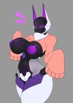  2018 android anthro areola armor big_breasts black_body breasts butt canine clothing digital_media_(artwork) female glossy hi_res humanoid inverted_nipples jackal looking_back machine mammal nipples robot solo sweater venus_(zzvinniezz) zzvinniezz 