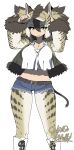  :&lt; andrewsarchus_(kemono_friends)_(yoshida_hideyuki) animal_ears animal_print belt blonde_hair boots breasts brown_hair collarbone commentary_request cutoffs dated denim denim_shorts eyebrows_visible_through_hair eyes_visible_through_hair fang fang_out fur-trimmed_jacket fur-trimmed_sleeves fur_collar fur_trim hair_between_eyes hands_up highres jacket kemono_friends knee_boots large_breasts long_hair looking_at_viewer micro_shorts midriff multicolored_hair navel original pantyhose pantyhose_under_shorts print_jacket print_legwear short_shorts shorts signature simple_background solo tank_top twintails two-tone_hair visor_cap white_background white_tank_top yellow_eyes yoshida_hideyuki 