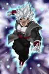  a_silvers_1997 abs absurdres ankle_cuffs aura baby_(dragon_ball) baby_vegeta belt blue_background blue_belt boots charging chest_plate clenched_hand commentary dougi dragon_ball dragon_ball_gt dragon_ball_super dragon_ball_z_dokkan_battle earrings english_commentary floating_clothes fusion gloves gokuu_black highres jewelry looking_at_viewer male_focus multicolored multicolored_background open_mouth photo-referenced possessed potara_earrings purple_background red_eyes saiyan solo spiked_hair super_saiyan vegeta vegetto what_if white_footwear white_gloves white_hair wrist_guards 