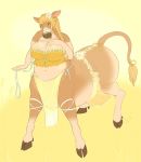  anthro big_breasts blonde_hair blue_eyes bovine bovine_taur bra braided_hair breasts cattle clothing cloven_hooves eyelashes female flower flower_in_hair hair halter hooves leash lingerie mammal one_eye_closed overweight overweight_female pam_(tabra) pig_(artist) plant solo taur teats udders underwear wink 