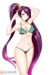  alfred_cullado bangs bikini brave_frontier breasts cleavage collarbone crescent crescent_hair_ornament elza_(brave_frontier) floating_hair gradient_hair groin hair_ornament highres large_breasts long_hair looking_at_viewer multicolored multicolored_bikini multicolored_clothes multicolored_hair navel parted_bangs patreon_logo pink_hair purple_hair red_eyes shiny shiny_hair sideboob simple_background solo standing swimsuit twintails two-tone_hair tying_hair very_long_hair watermark white_background 