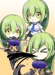  1girl :3 aishuu_hebiko angry artist_request bodysuit breasts chibi female green_hair ink knife large_breasts long_hair looking_at_viewer monster_girl multiple_persona octopus_girl school_uniform shiny shiny_hair shiny_skin skirt solo taimanin_(series) taimanin_asagi taimanin_rpgx tentacle weapon yellow_eyes 