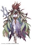  :o breasts company_name dress extra_eyes full_body green_hair holding holding_staff large_breasts long_hair looking_at_viewer monster_girl official_art pale_skin pointy_ears red_eyes solo staff standing standing_on_one_leg tattoo very_long_hair white_background yuba_no_shirushi yuzu_shio 