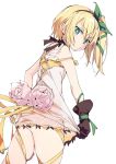  ass bare_shoulders black_choker blonde_hair choker commentary edna_(tales) gloves green_eyes green_ribbon hair_ribbon hairband ixy leg_ribbon looking_at_viewer ribbon short_hair side_ponytail single_glove skindentation sleeveless solo tales_of_(series) tales_of_zestiria thighs tress_ribbon white_background 