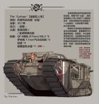  caterpillar_tracks commentary_request grey_background ground_vehicle highres mark_iv_tank military military_vehicle motor_vehicle no_humans original sherman_(egnk2525) simple_background steampunk tank translation_request 