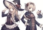  alice_margatroid blonde_hair blue_eyes bow braids dress flowers gloves goth-loli gothic hat headband hito_komoru kirisame_marisa lolita_fashion long_hair rose shanghai_doll short_hair touhou wink witch_hat 