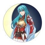  aqua_hair armor breastplate cape eirika fire_emblem fire_emblem:_seima_no_kouseki fire_emblem_heroes flamingo_(eme324) highres long_hair looking_at_viewer skirt smile solo 