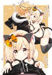  1girl alternate_costume animal_ears ass bangs bare_shoulders black_bow black_bra black_choker black_legwear black_panties black_ribbon blonde_hair blush bow bra breasts brown_eyes cat_ears cat_tail choker djeeta_(granblue_fantasy) eyebrows_visible_through_hair fake_animal_ears feather_(granblue_fantasy) frills granblue_fantasy hair_between_eyes hair_bow hair_ornament halloween heart jack-o'-lantern jack-o'-lantern_hair_ornament kemonomimi_mode kurimomo large_breasts panties ribbon short_hair simple_background spoken_heart tail thighhighs translation_request underwear underwear_only unzipping unzipping_with_mouth wrist_ribbon zipper zipper_pull_tab 