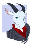 blue_eyes clothing curved_horn demicoeur dragon hi_res horn isithael looking_at_viewer necktie scalie solo suit western_dragon 