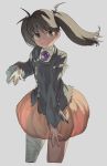  alternate_costume bandages bat_hair_ornament black_hair commentary_request grey_background hair_ornament halloween_costume highres japanese_clothes kantai_collection kariginu looking_at_viewer pumpkin_skirt ryuujou_(kantai_collection) shantotto-sama skull_necklace solo torn_clothes twintails 