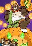  bandage belly big_belly canine child clothing costume food fruit fundoshi gyobu halloween hammer holidays japanese_clothing jewelry leaf legwear male mammal necklace nipples pumpkin robe scar slightly_chubby socks tanuki tattoo tokyo_afterschool_summoners tools underwear usikuma6 young 